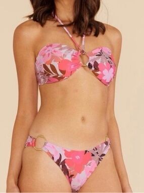 MinkPink Cali Ring Bandeau  Floral Pink Bikini Set‎ size XL